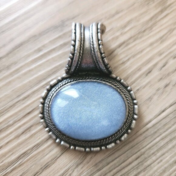 Vintage Lucite Cabochon Bezel Pendant Loose Charm With Bale Silver Tone Jewelry - Picture 1 of 8